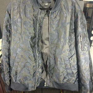 H&M Textured Satin navy Blue Bomber Jacket for Men size large